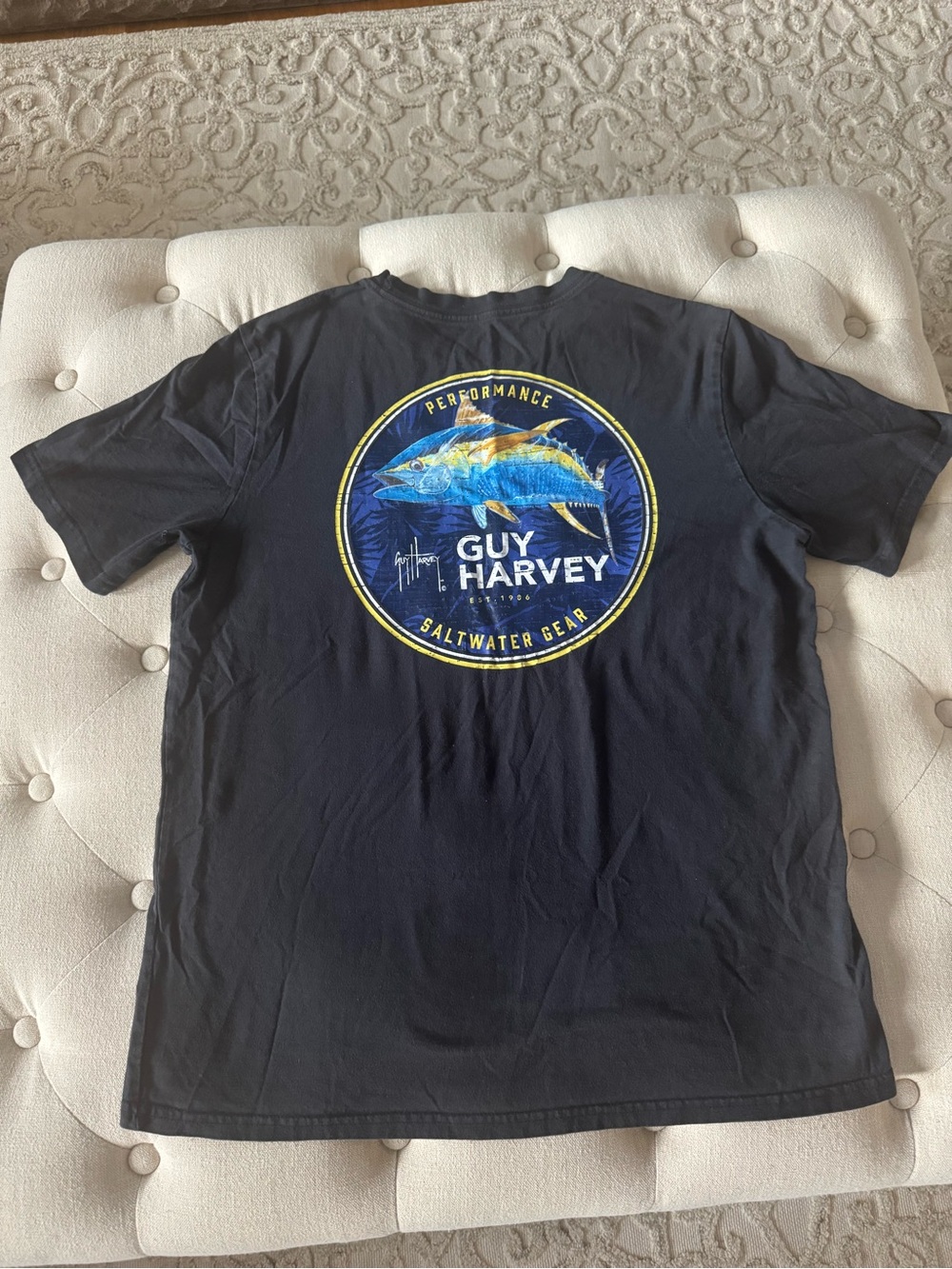 Guy Harvey Men’s Black Performance Saltwater T-Shirt - Blue Fish Graphic